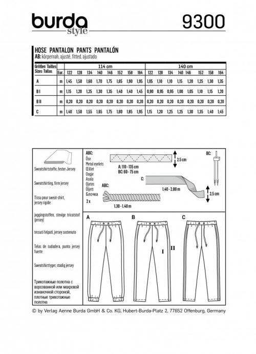 Burda Sewing Pattern 9300 Trousers For Kids and Teenagers, 122cm-164cm - Easy