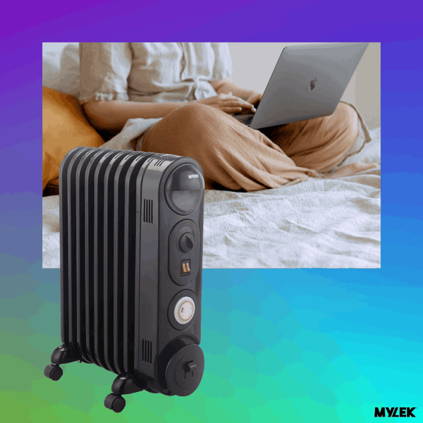 Mylek Oil Filled Radiator Electric Heater, Portable, Thermostat and 24hr Timer, Black 2000W