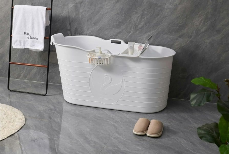 Fimous Bathtub Adults Freestanding Bath for Hot Bath and Ice Bath for Small Bathroom White