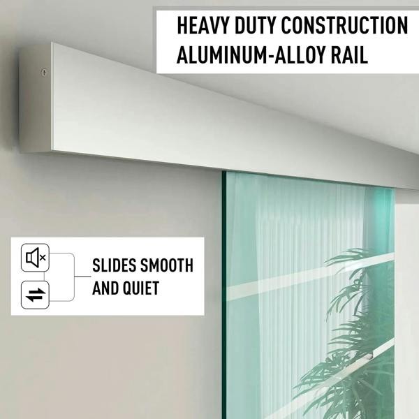 Aluminum top rail and frosted glass sliding door track system