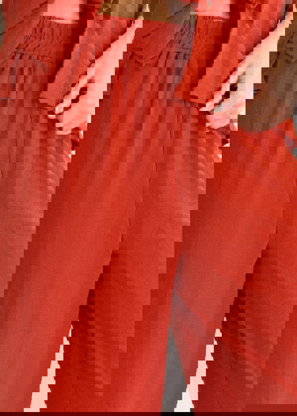 Gini London Rust Elastic Waist Wide Leg Trousers