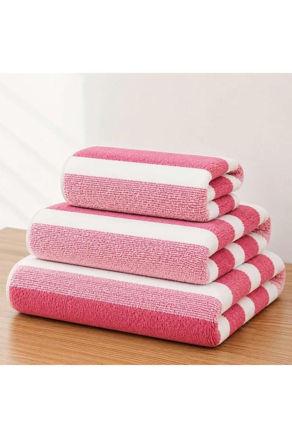 Dyzi Ultra Absorbent Striped Towel Set of 3 Quick Dry Hand & Bath Towels