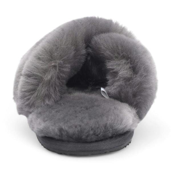 Infinity Leather Women's Sheepskin Slippers Grey Warm Winter Fur Crossover - Snowbelle