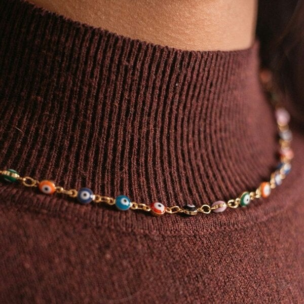 The Colourful Aura Multicolour Adjustable Evil Eye Turkish Boho Devil Eye Protection Necklace