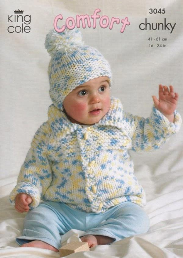 King Cole Comfort Knitting Pattern 3045, Jackets, Headwear, Sweaters for Baby, 16 - 24 Inches - Easy