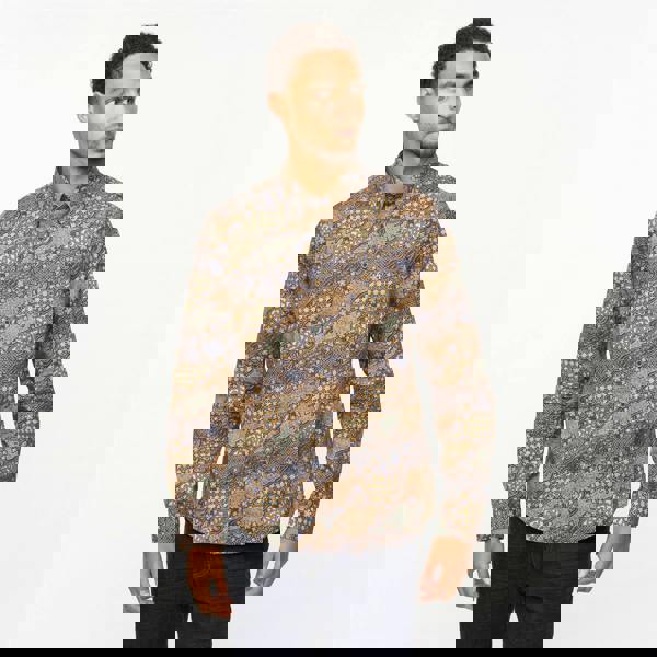 Gabicci V55GW11 Mens Oliver Long Sleeve Printed Woven Shirt Gabicci Vintage - NAVY