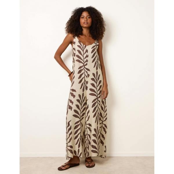 Blue Vanilla Jumpsuit With Floral & Leaf Print