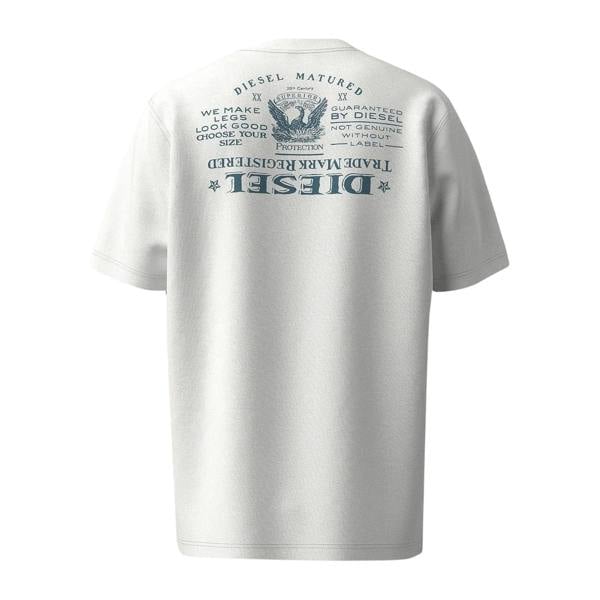 Diesel Mens Upside Down Back Print T-Shirt - White - 