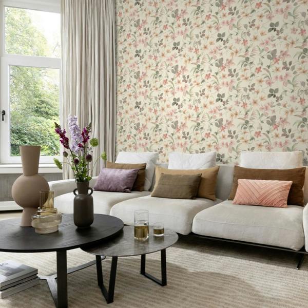 Rasch x Tesa Lumina Delicate Watercolour Floral Self Adhesive Peel and Stick Textured Wallpaper, Dusky Pink