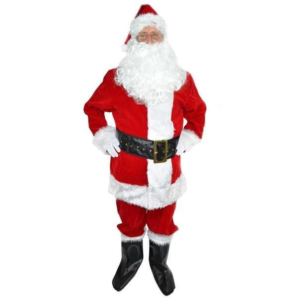 XL Deluxe Santa Claus Suit Costume Set with Hat, Wig, Beard, Gloves, Glasses, Belt and Boot Tops image 1