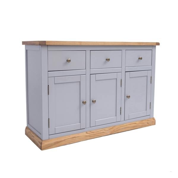 Biccari Grey 3 Drawer 3 Door Sideboard Brass Knob