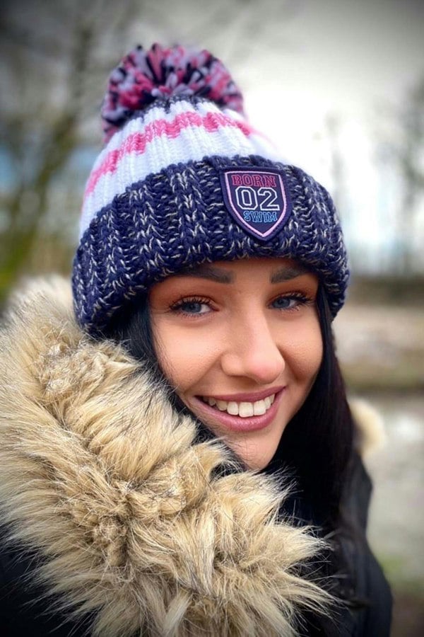 SuperBobble Rib Knit Beanie Bobble Hat - Navy Pink