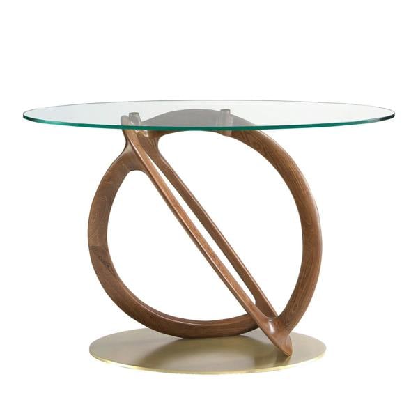 Angel Cerdá Oval console oval tempered glass, walnut and golden polished steel 3246