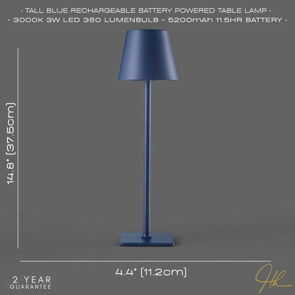 Tall Navy Blue Rechargeable Touch Dimmable Table Lamp with Metal Shade Image 5