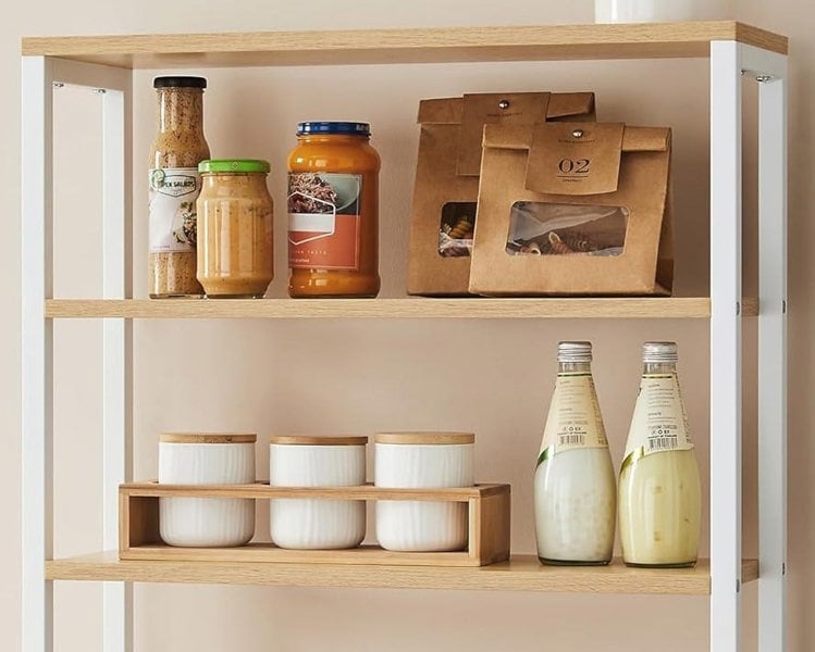Modcraft White Kitchen Storage Rack with 6 Shelves & 6 Hooks, Adjustable Middle Shelf