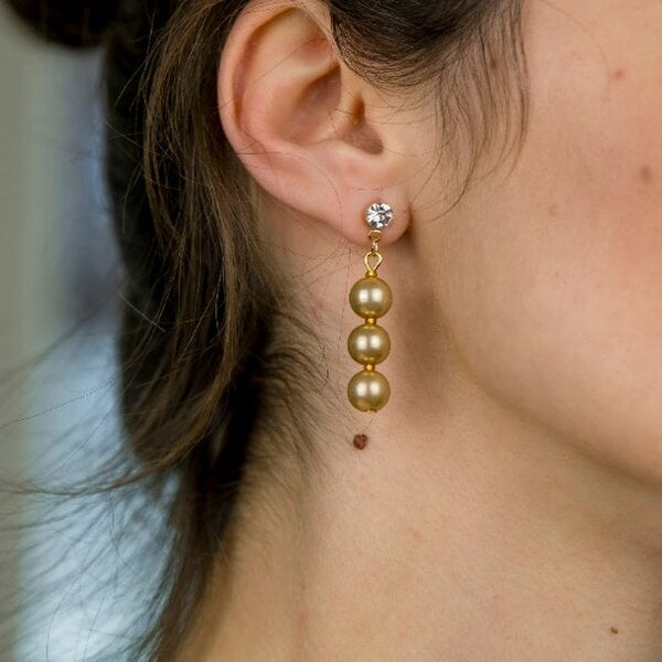The Colourful Aura Three Gold Plated Lightweight Pearl Zircon Dainty Drop Stud Long Earrings