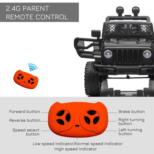 2.4G parent remote control and black kids electric ride-on car front view