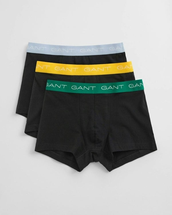 GANT Mens Stretch Cotton Jersey Trunks with Coloured Waistbands 3-Pack - 5 Black
