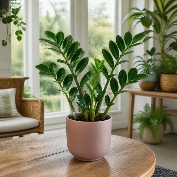Zamioculcas Zanzibar Gem in 12cm Pot - Ultra Tough Air Purifying Houseplant - Matt Pink Ceramic Pot - 1