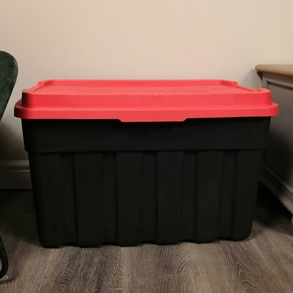 Samuel Alexander 140L Black and Red Tuff Stackable Storage Box with Lid and Carry Handles