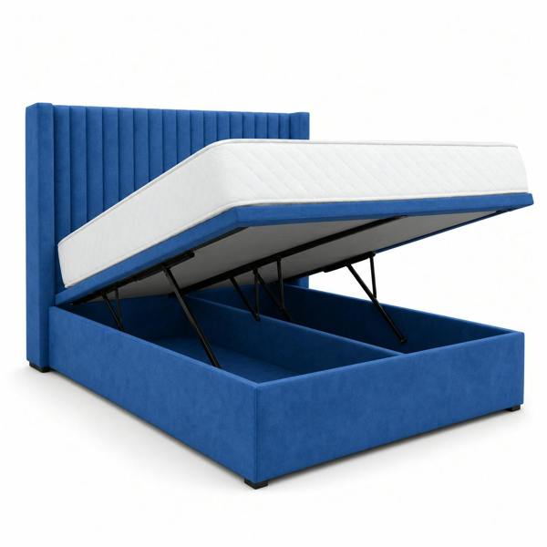 Great British Beds Toronto Winged Divan Ottoman Bed - Blue Plush