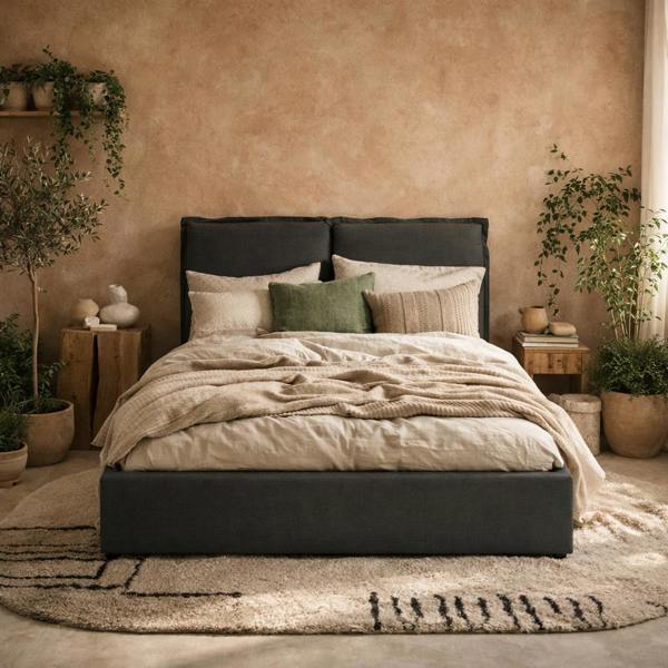 Wyld Haus Wexford Deep Grey Linen Upholstered 5ft King Size Bed Pillow Headboard
