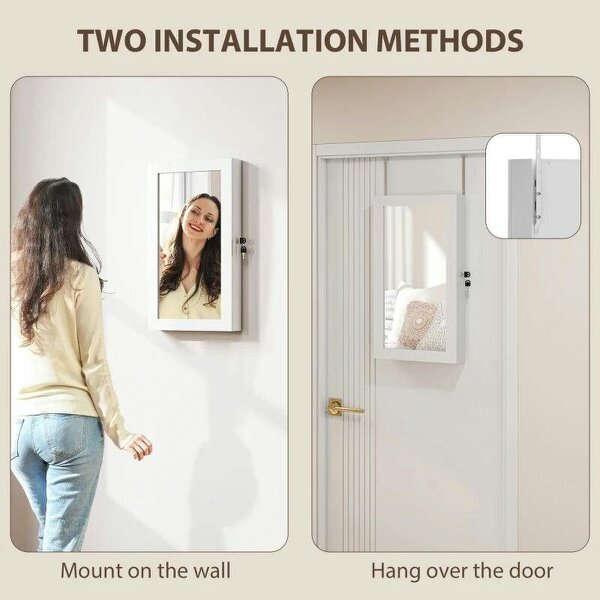 Jewelry Cabinet, Jewelry Storage Cabinet with Mirror, White