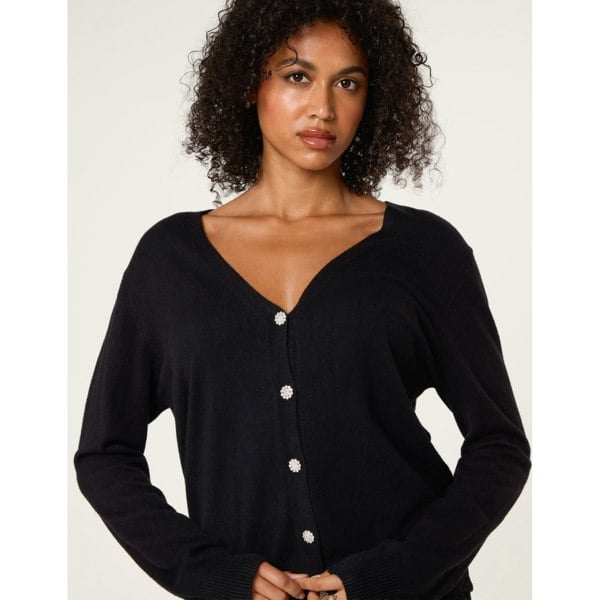 Blue Vanilla V Neck Diamante Button Cardigan