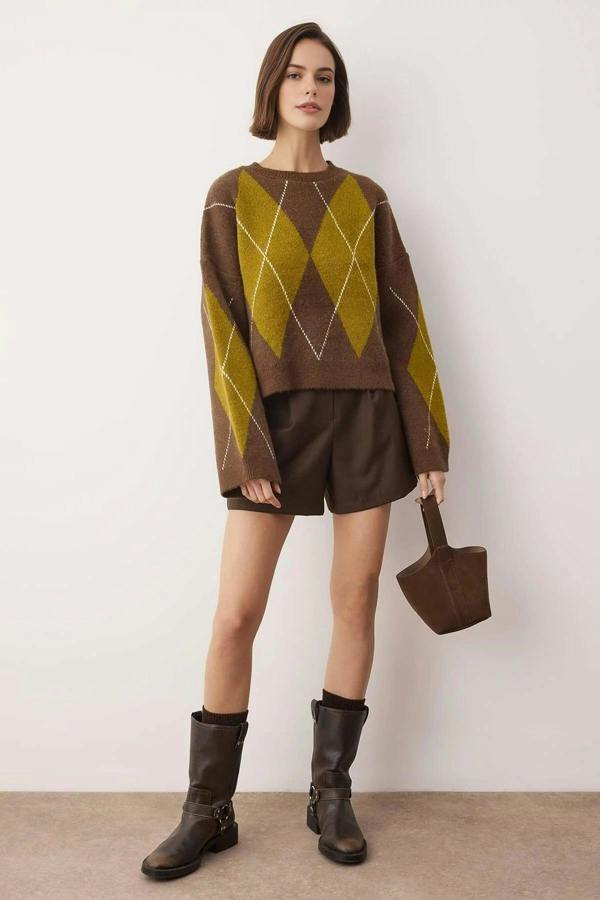 WOVCOR Argyle Patterned Knitted Sweater