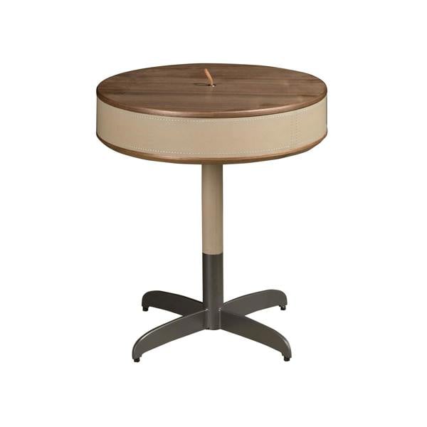 Angel Cerdá Round Corner Table in Leatherette, Walnut and Grey Steel 2156