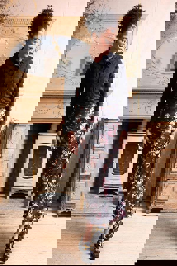 Evelyn Printed Satin Midi Skirt Black | Lily and Me Clothing