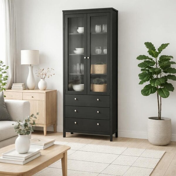 Wyld Haus Gossmere Matt Black China Cabinet 2 Doors 3 Drawers