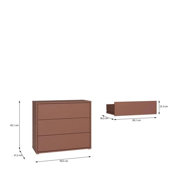 Alice Springs 3 Drawer Chest with Push-to-Open Drawers in Terracotta