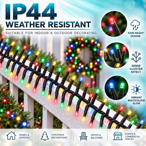 Cluster Green Cable Multicolour LED Christmas Lights, 480 to 1920 LEDs, 8 Effects, Timer, Mains Powered image 5