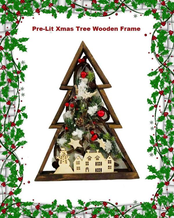40cm Prelit Wooden Tree Frame Tabletop Decorations Xmas Ornament Gifts Decorated with Leaves Pine Cones Berries 3D Nordic Scene image 6