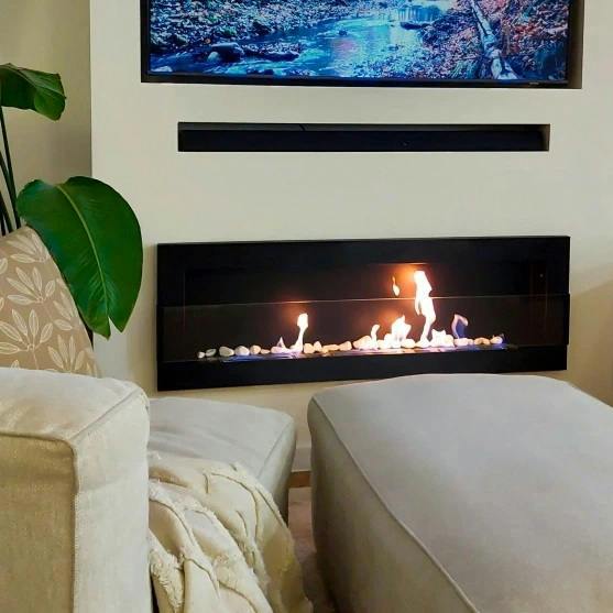 BIOFireplacesGMT Bioethanol Fireplace Wall Mounted 1200x400 Black Matt with Glass Ventless