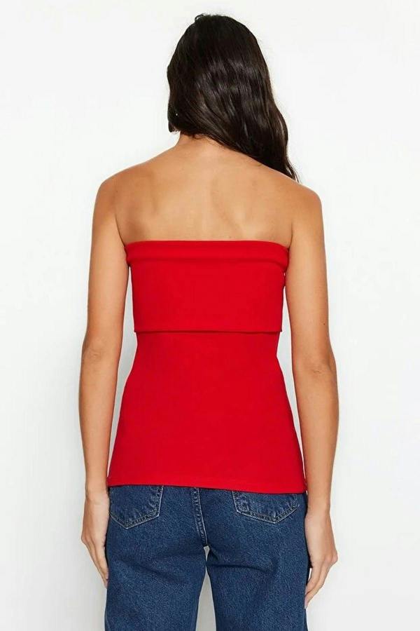 WOVCOR Strapless Neckline Side Zipper Crepe Knit Blouse