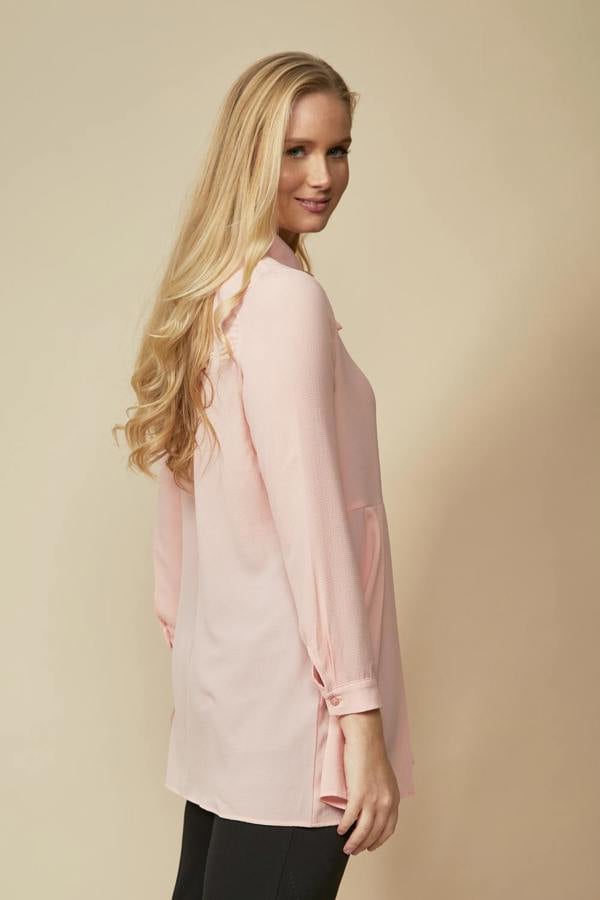 Hoxton Gal Oversized Long Sleeve Relaxed Pleated Fit Shirt with Tie Detail in Pink