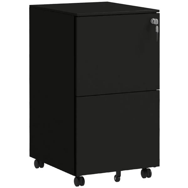 Black 2-drawer vertical filing cabinet with lock and caster wheels