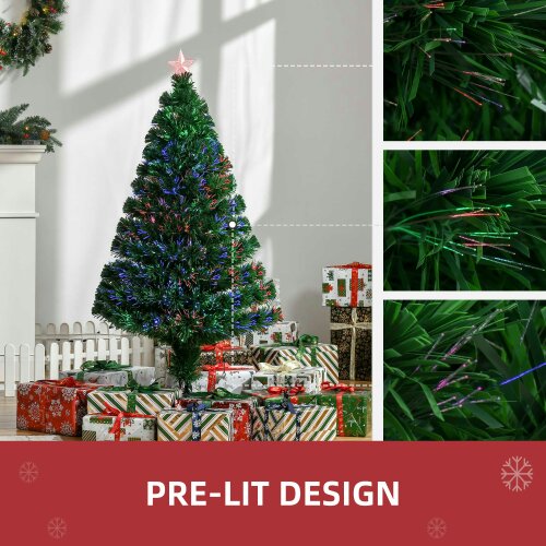 HOMCOM 4FT Pre-lit Fibre Optic Christmas Tree Artificial Holiday Décor Metal
