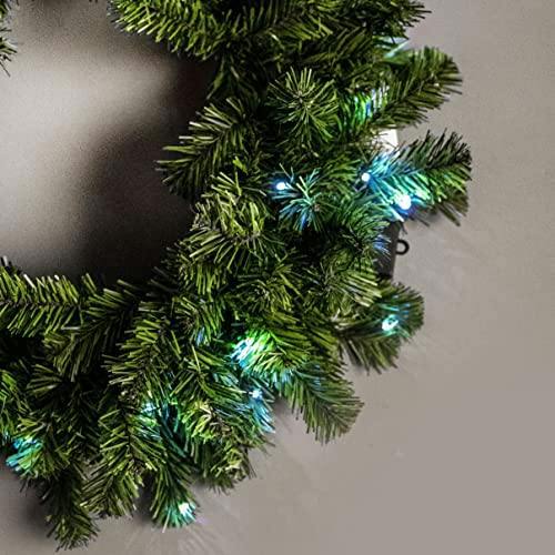 55cm Green Prelit Alaskan Pine Christmas Wreath with White LEDs and Fire Retardant PVC Tips image 7