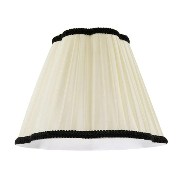Ivory White Victorian Pleated Faux Silk Lamp Shade with Black Trims Image 1