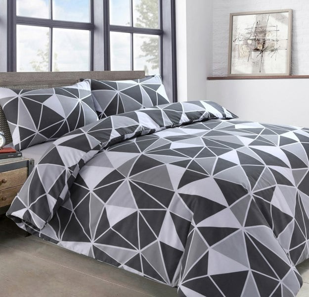 Velosso Cotton Blend Duvet Cover & Pillowcase Set, Modern Geometric Print Bedding Set with Button Enclosure