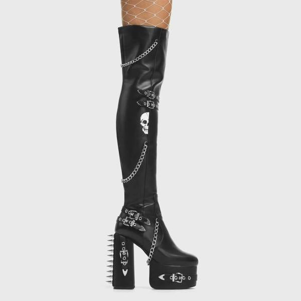 Lamoda Scream Thigh High Platform Boots Black PU Chunky Gothic Style