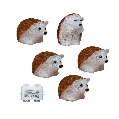 Samuel Alexander Set of 5 Battery Operated Brown Acrylic Christmas Hedgehogs with Cool White LEDs