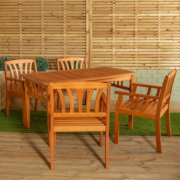 Samuel Alexander Outdoor 4 Person Rectangular Wooden Dining Table & Chairs Set