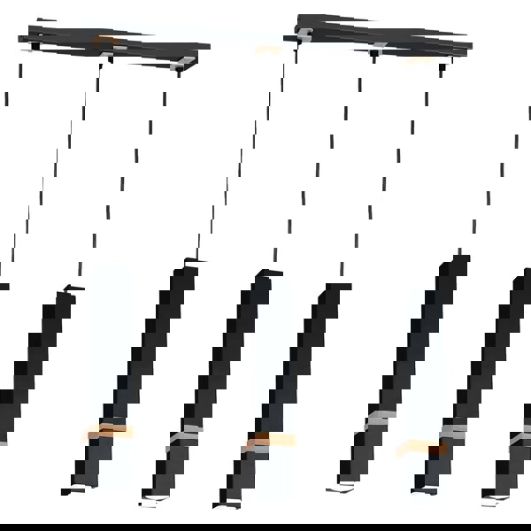 Milagro Vidar Black Pendant Lamp 3XGU10 Hand Made Modernist Cuboid Design With Natural Wooden Inserts