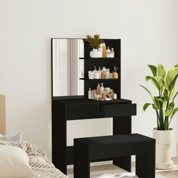 Berkfield Dressing Table with Mirror Black 74.5x40x141 cm