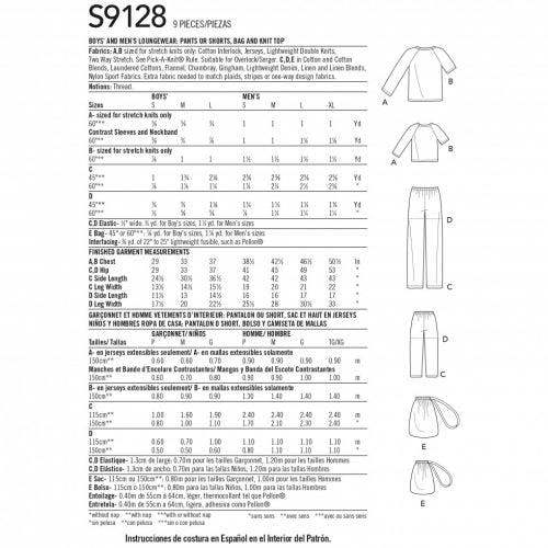 Simplicity Sewing Pattern 9128, Tops, Trousers, Shorts, Pyjamas for Kids, Teenagers, Men, A (S - L / S - XL) - Easy