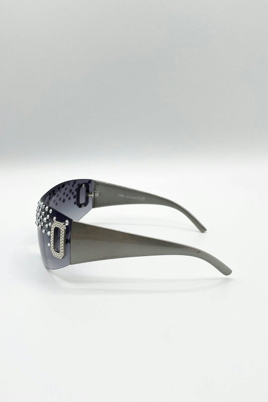 SVNX Racer Diamante Sunglasses In Silver